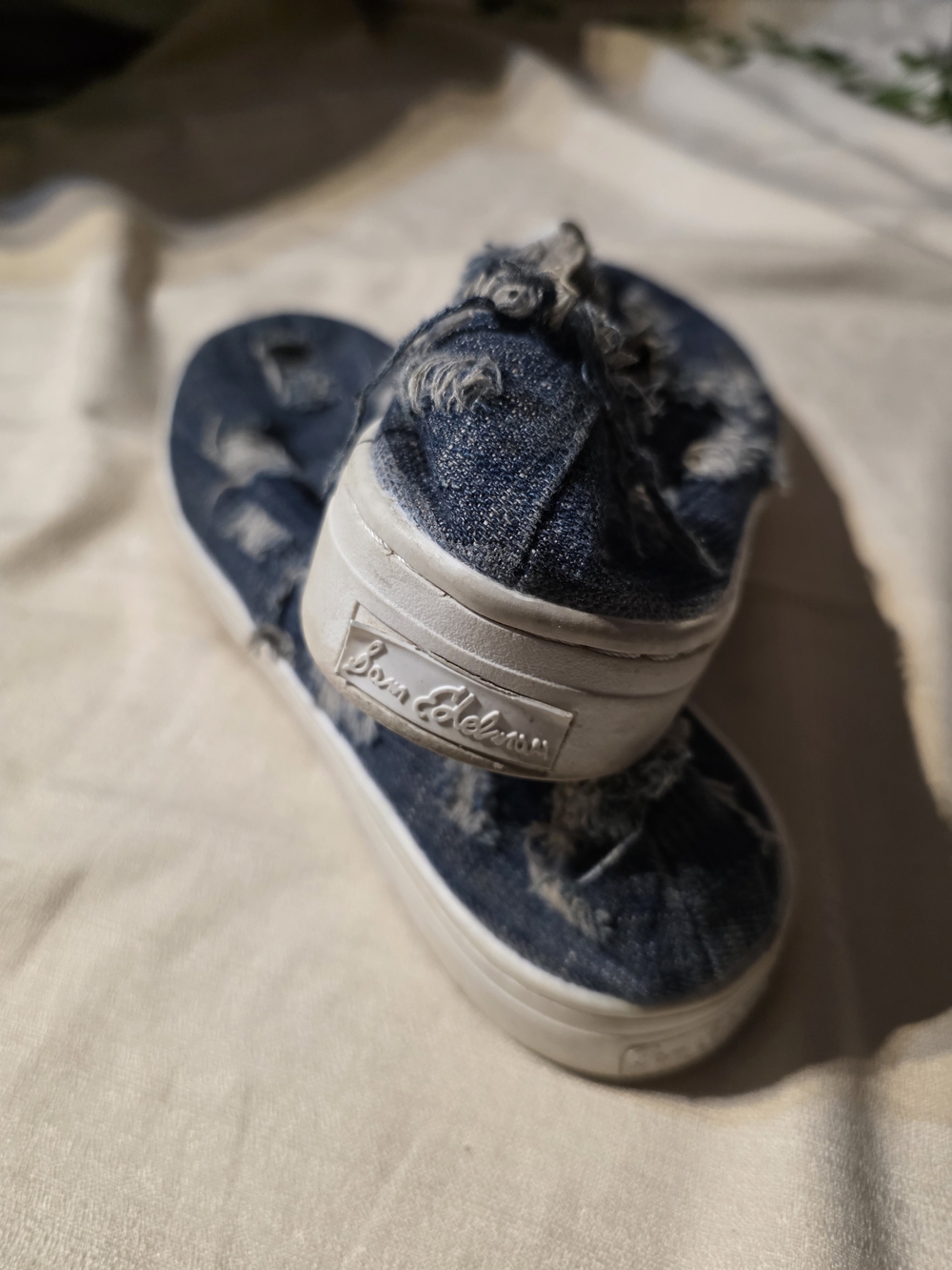 Sam Edelman Distressed Denim Slip-On Sneakers - Dark Blue